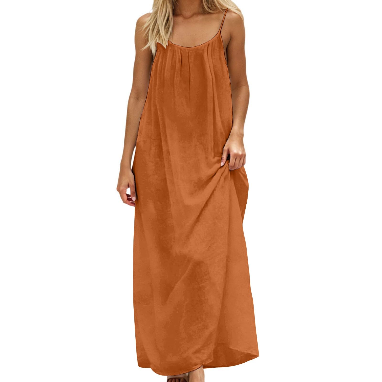 Vestido de verano de algodón para mujer, largo hasta la rodilla, muselina, vestido maxi de verano, tirantes descubiertos, ligero y aireado, vestido informal con cordón, vestido de casa, tirantes