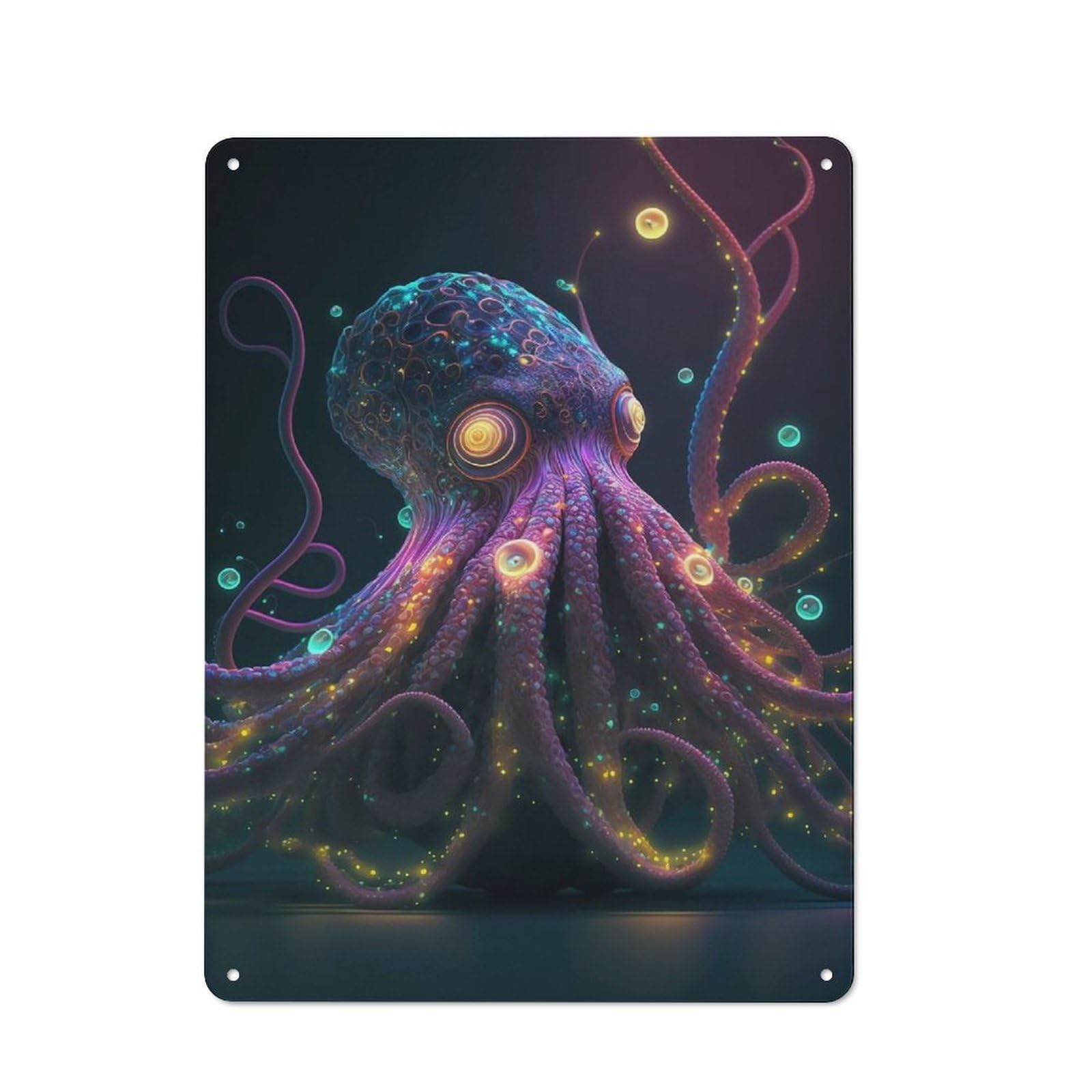 Junmoney Style-4 Rustic Metal Sign With Cosmic Octopus Design 40X30cm, Farmhouse Farmhouse Wall Decor For Dining Room, Cafe, Entryway Or Family Room