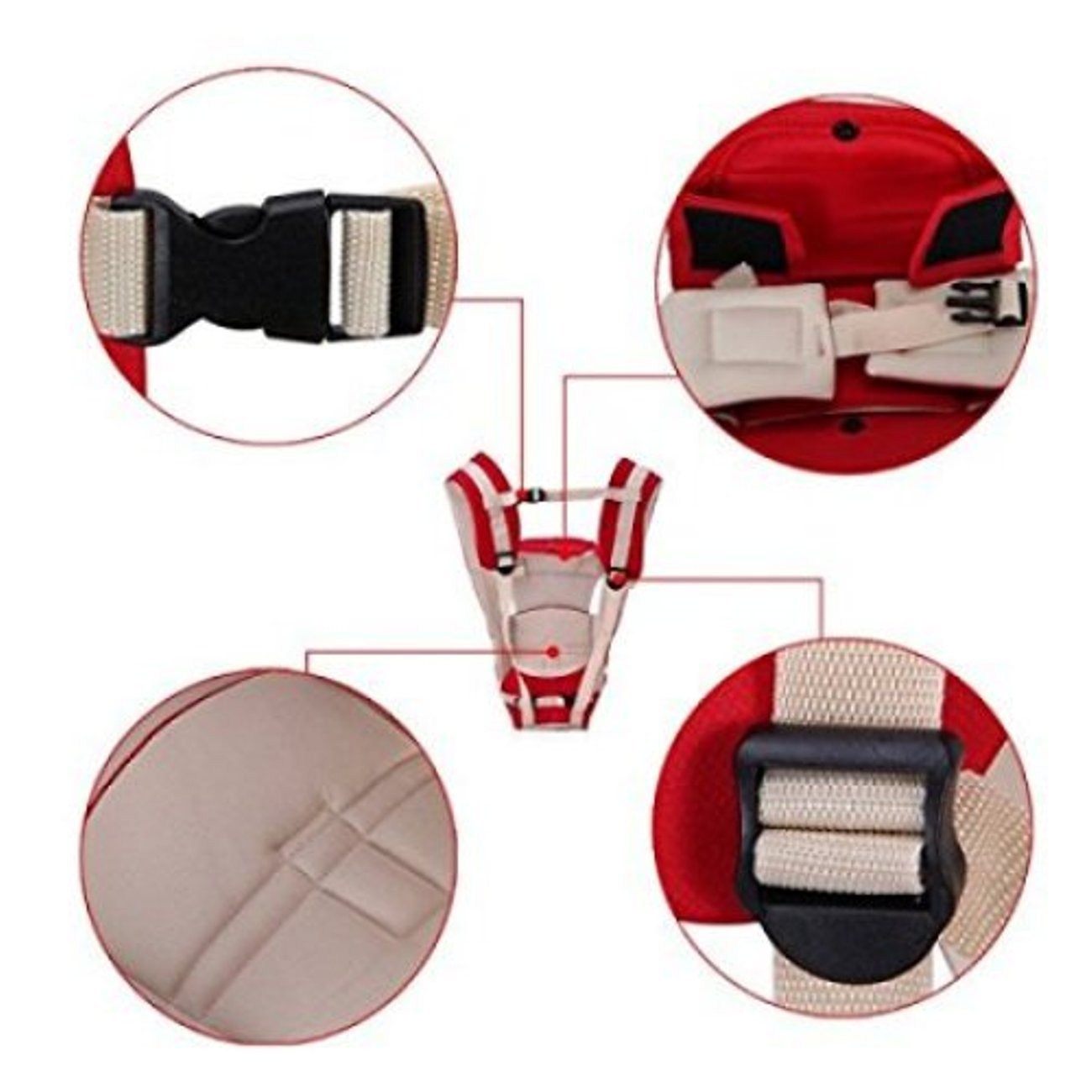 Smilecasters Adjustable Hands-Free 4-in-1 (with Comfortable Head Support & Buckle Straps) Baby Carrier - Red