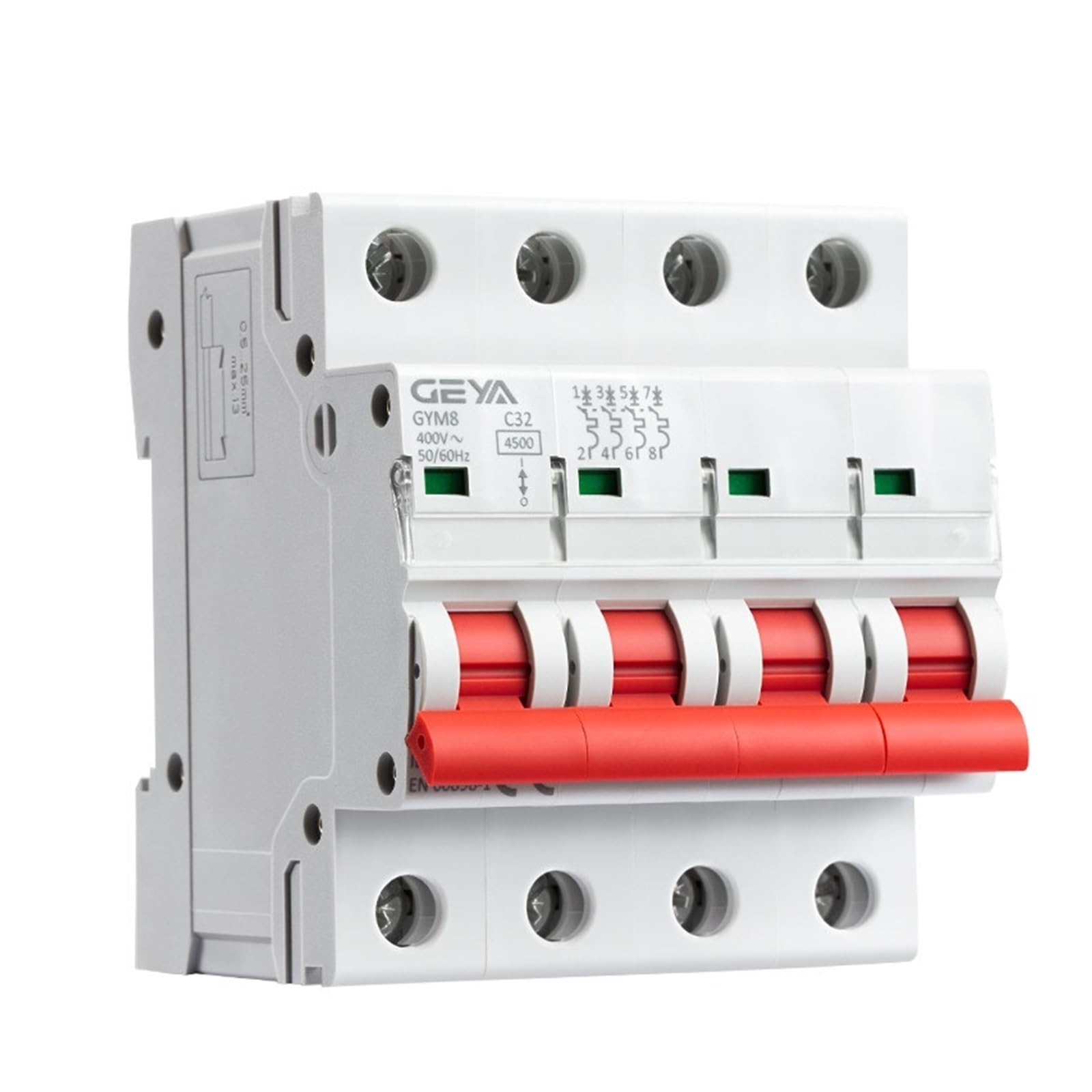 Interruptor de carril GYM8 disyuntor miniatura 4 polos evita cortocircuitos en instalaciones 32A 400V