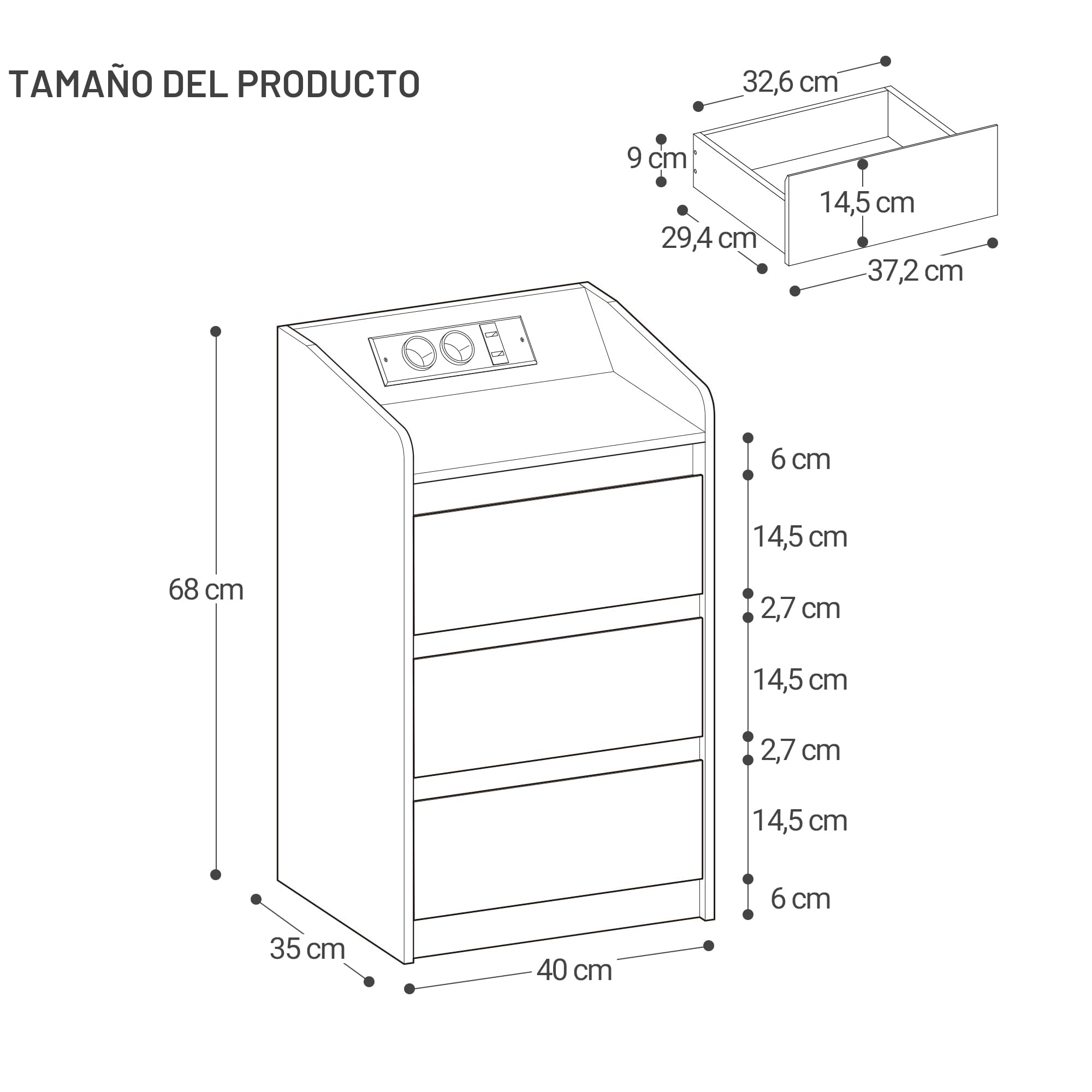 Hzuaneri Mesilla de Noche de 2 con 3 Cajones, Mesa Auxiliar con Estación de Carga y LED, 2 Tomas CA y 2 Puertos USB para Dormitorio, Salón, Color Roble NS40116X