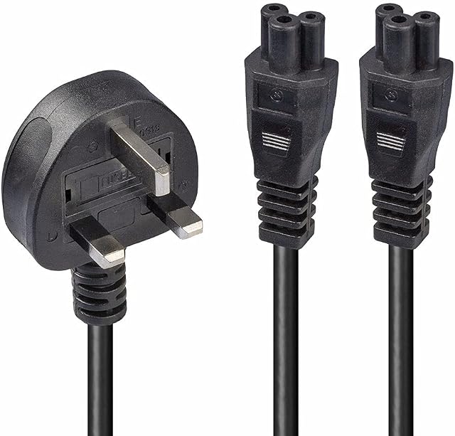 LINDY 30428 2.5 m UK 3 Pin Plug To IEC 2 x C5 Splitter Extension Cable - Black