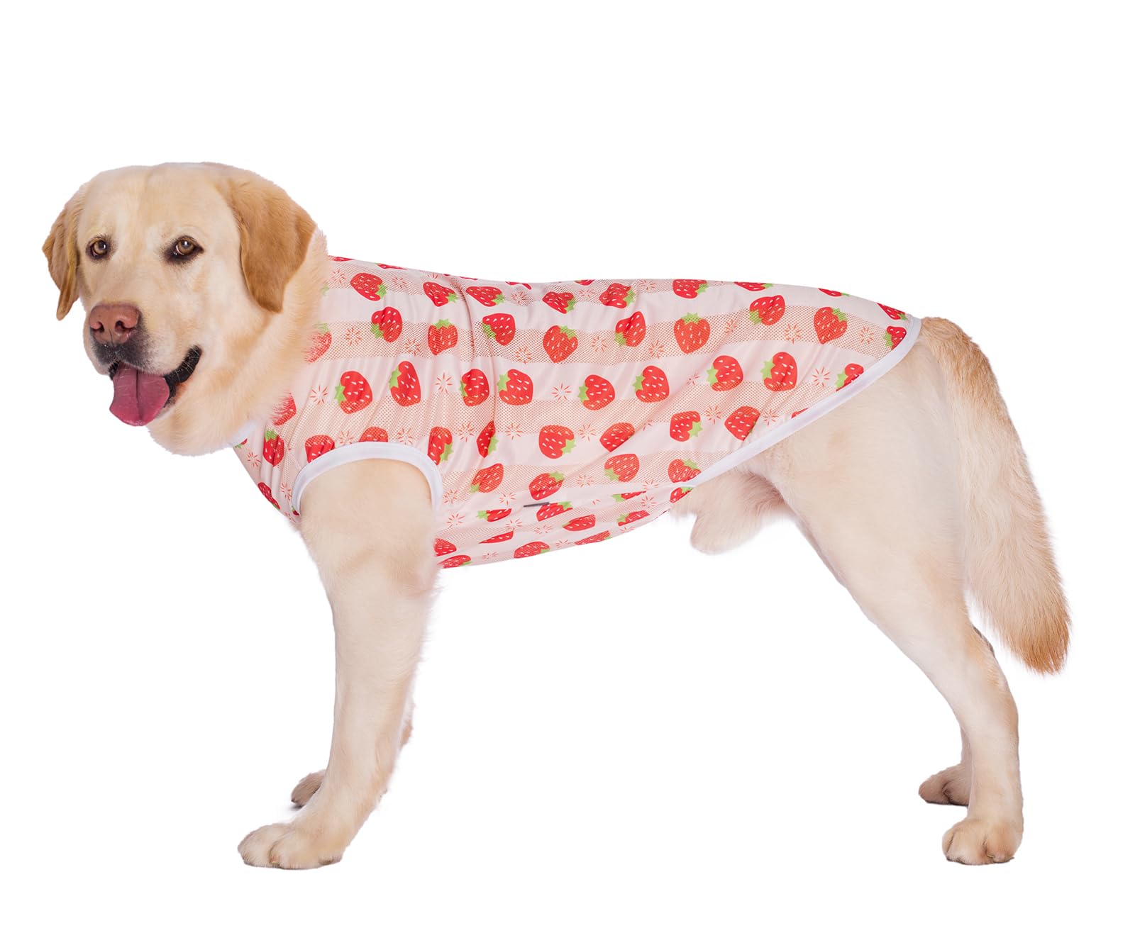 Pet Summer T-Shirt Breathable Jumpsuit Pajamas,Dog Anti-Hair Apparel Onesie Sunscreen Cooling Clothing,Vest Suitable for Large Medium Dogs_26/XL(Pink Strawberry) — image 1