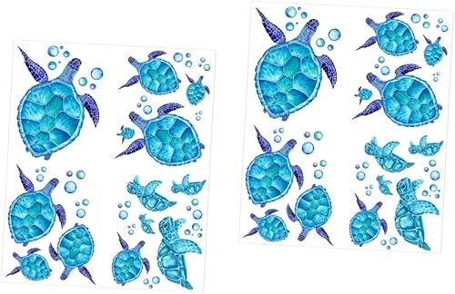 HONMEET 2 juegos de pegatinas de pared de tortuga azul 3D etiqueta decorativa de pared impermeable etiqueta costera decoración de la habitación de