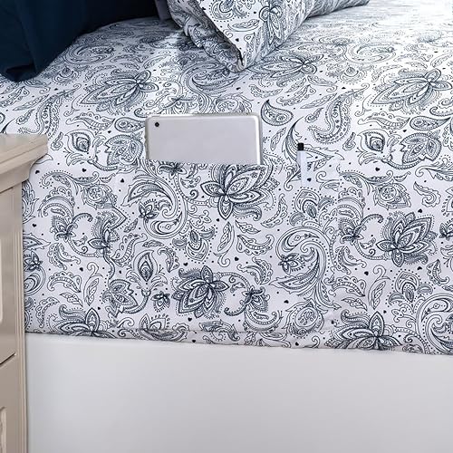 Elegant Comfort Luxury Soft Bed Sheets Paisley Pattern - 1500 Premium Hotel Quality Microfiber Softness Wrinkle and Fade Resistant (6-Piece) Bedding Set, California King, Paisley Navy Blue