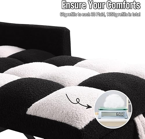 Miniatura 3 de Silla de cama extraíble, silla convertible de tela de peluche, cama de cama, cómoda tumbona a cuadros en contraste con almohada y respaldo ajustable