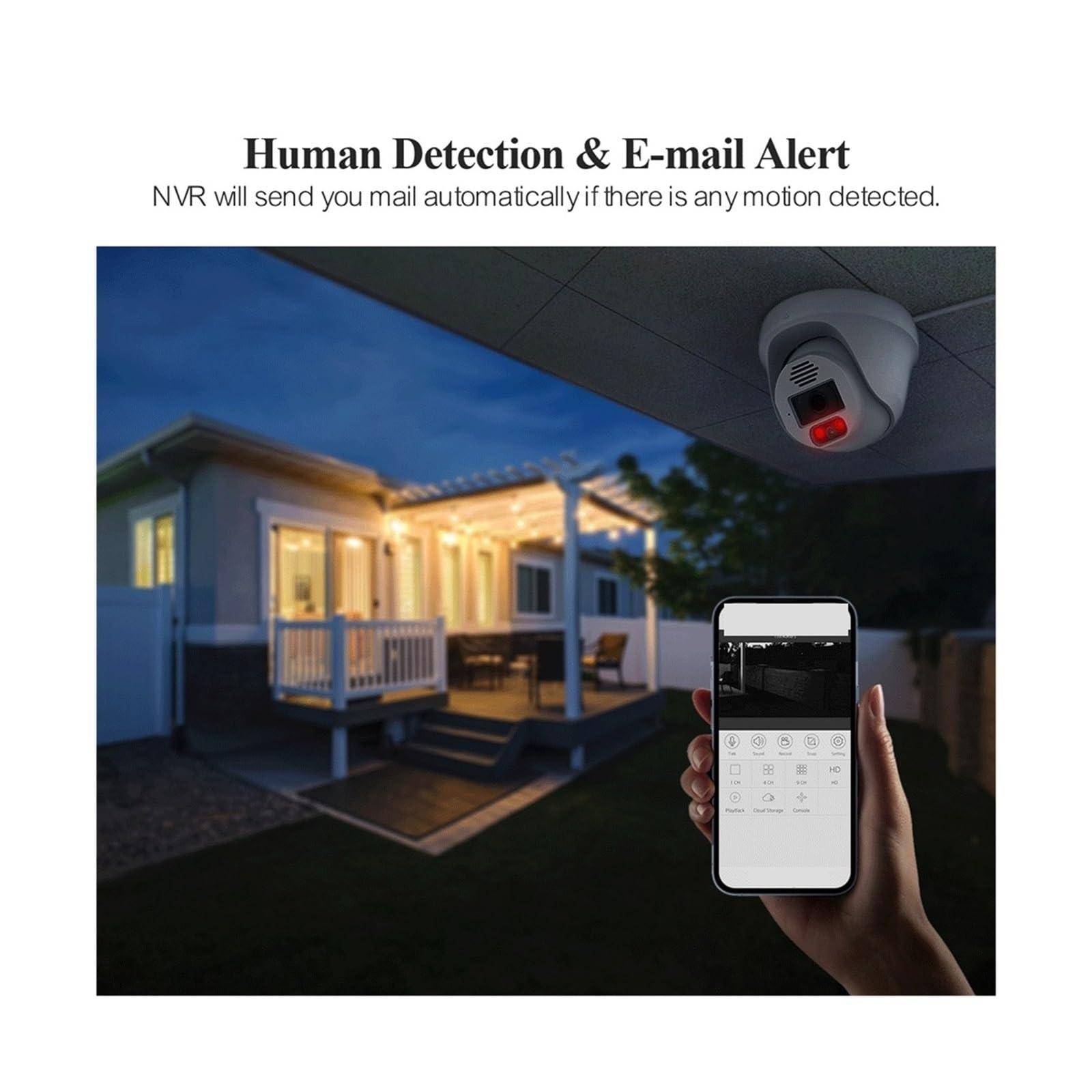 Kit Video Surveillance, Système de caméra de sécurité POE H.265 8CH 4K 5MP, dôme de détection de visa 8MP, Kit de vidéosurveillance intérieure bidirectionnelle couleur nocturne(1T,8CH 2pcs 5MP Camera)