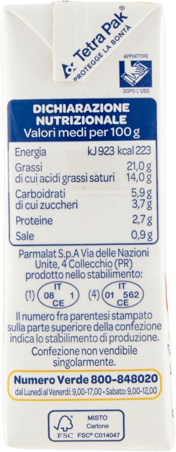 18 x Parmalat Chef Panna ai Funghi Porcini, crema con funghi porcini, crema da cucina, ideale per condire i primi piatti di ogni tipo, confezione da 2 x 125 ml + portachiavi Beni Culinari