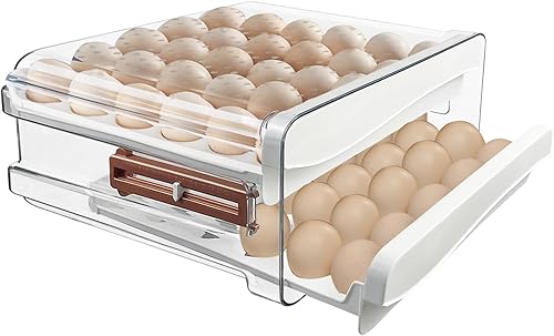 Organizador de cajones de 60 huevos para refrigerador, bandeja transparente de 2 capas para refrigerador, bandeja de almacenamiento de huevos