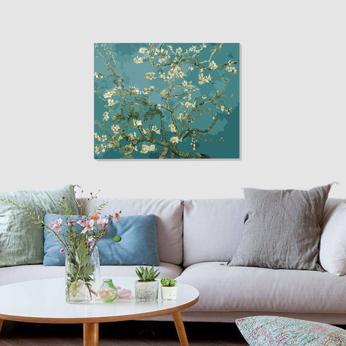 Kit di pittura con i numeri, Vincent Van Gogh, pittura a olio con fiori di mandorlo di Vincent Van Gogh, opere d'arte fai da te, per adulti, bambini e principianti, 40 x 50 cm, con cornice (fiori di