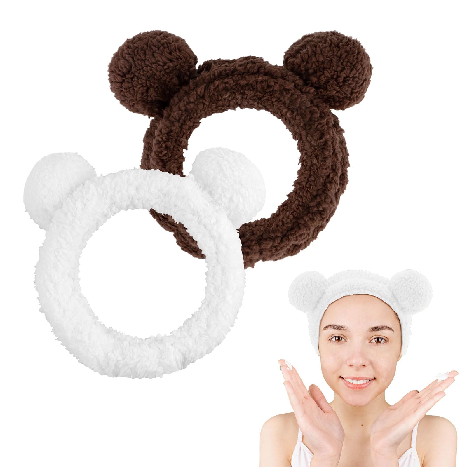2 Fasce Per Capelli Con Orecchie Da Orso In Peluche + 2 Bracciali Assorbenti, Set Morbido Per Lavaggio Viso E Trucco, Regalo Per Donne E Ragazze, Idea Cura Della Pelle