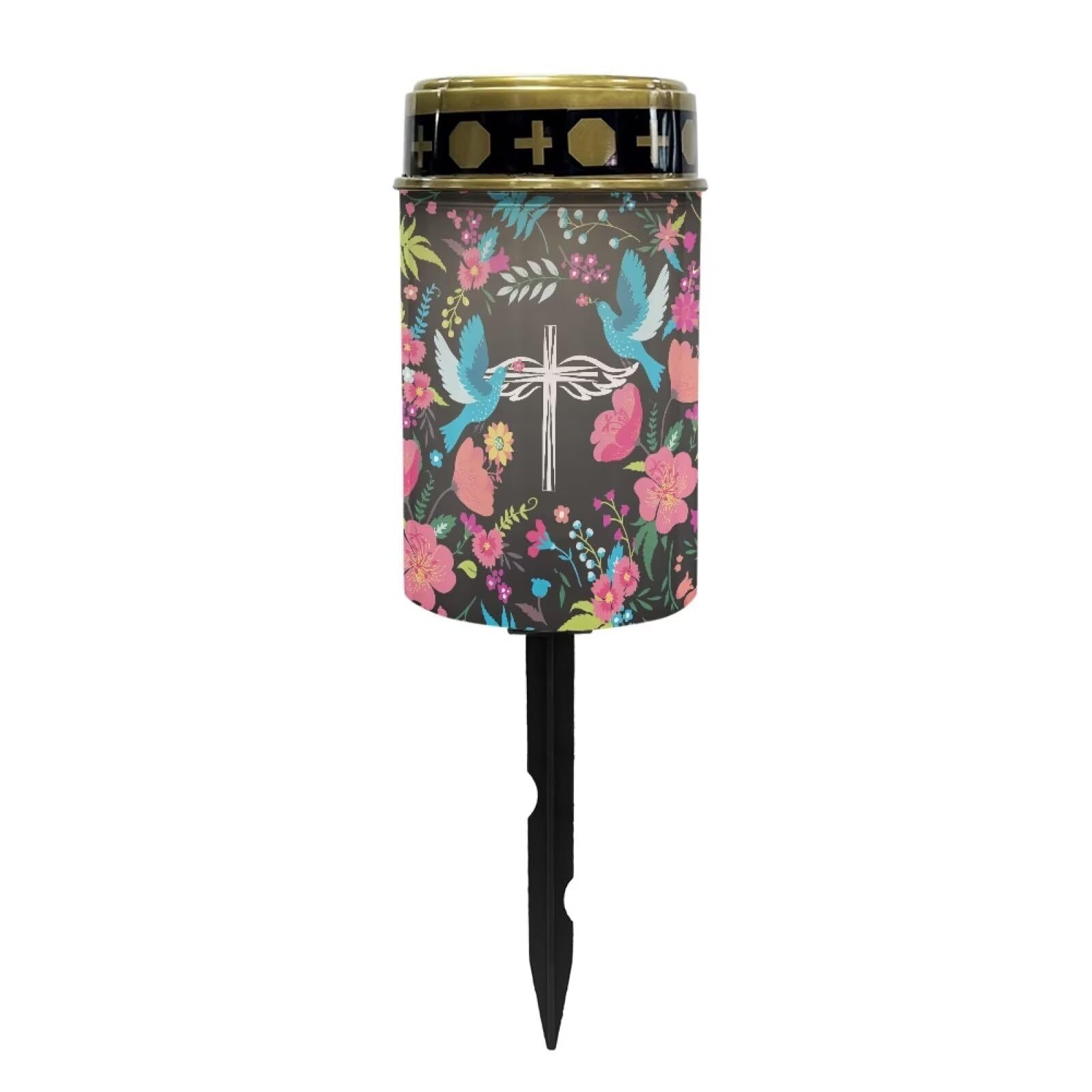 Poceacles Cross Solar Candle Cemetery Solar Lights for Grave LED Garden Lights Solar Powered Solar Pathway Lights Outdoor Waterproof with Dusk to Dawn Sensor, Dove of Peace Cross Floral