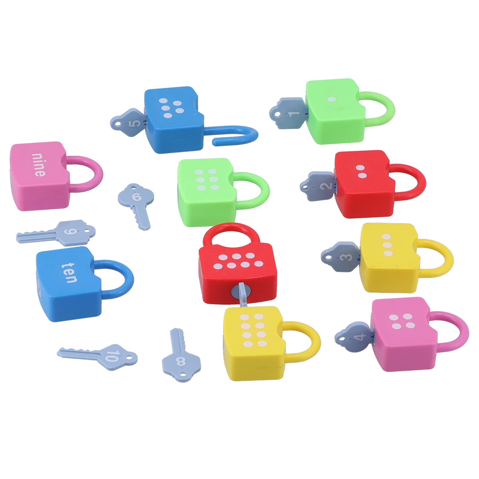 Stylebest Learning Locks Alphabet Toys for Kids, Educational Counting Locks Set, Enhance Fine Motor Skills, 10 Padlocks & 10 Keys, Plastic Material (Digital unlocking)