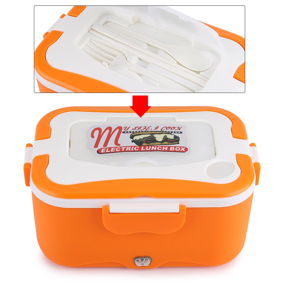 Lunch Food Warmer elektryczne pudełko na lunch, do samochodów ciężarowych, 12 V/24 V, elektryczne pudełko bento Box do podgrzewania obiadu w samochodzie podczas podróży (kolor pomarańczowy, 12 V)