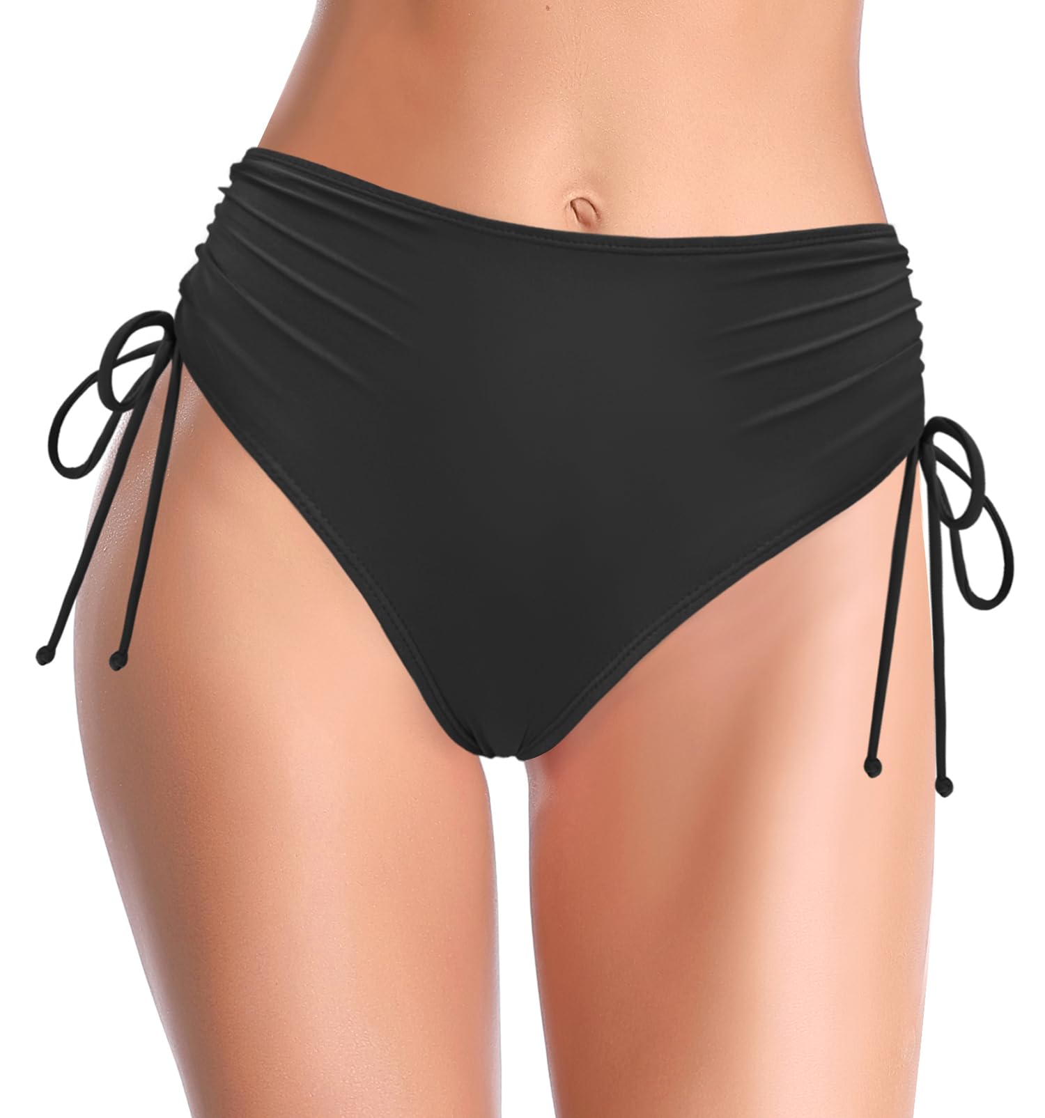 SHEKINI High Waist Damen Badeshorts Badeanzug Retro Bauchweg Schwarz Bikinihose Abdominal Kontrolle Ruched Klassische Badehose Große Größe（XXL, Schwarz C）