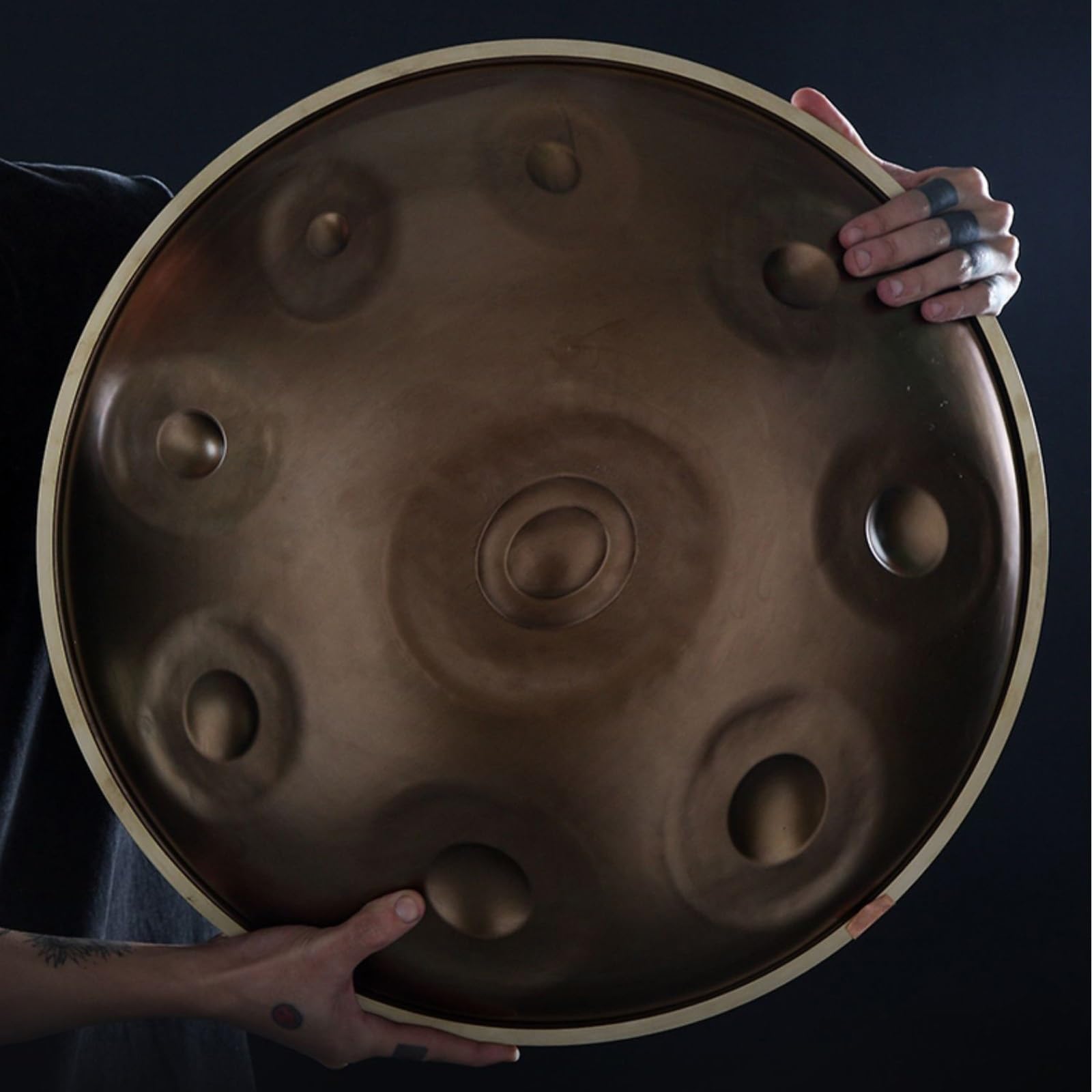 22-calowy złoty bęben Handpan dla dorosłych, stalowy, mosiężny, koncertowy, 10-nutowy instrument bębenkowy w tonacji d-moll ze stojakiem, miękki pokrowiec na Handpan, 12 nut (kolor: 432 Hz, rozmiar: