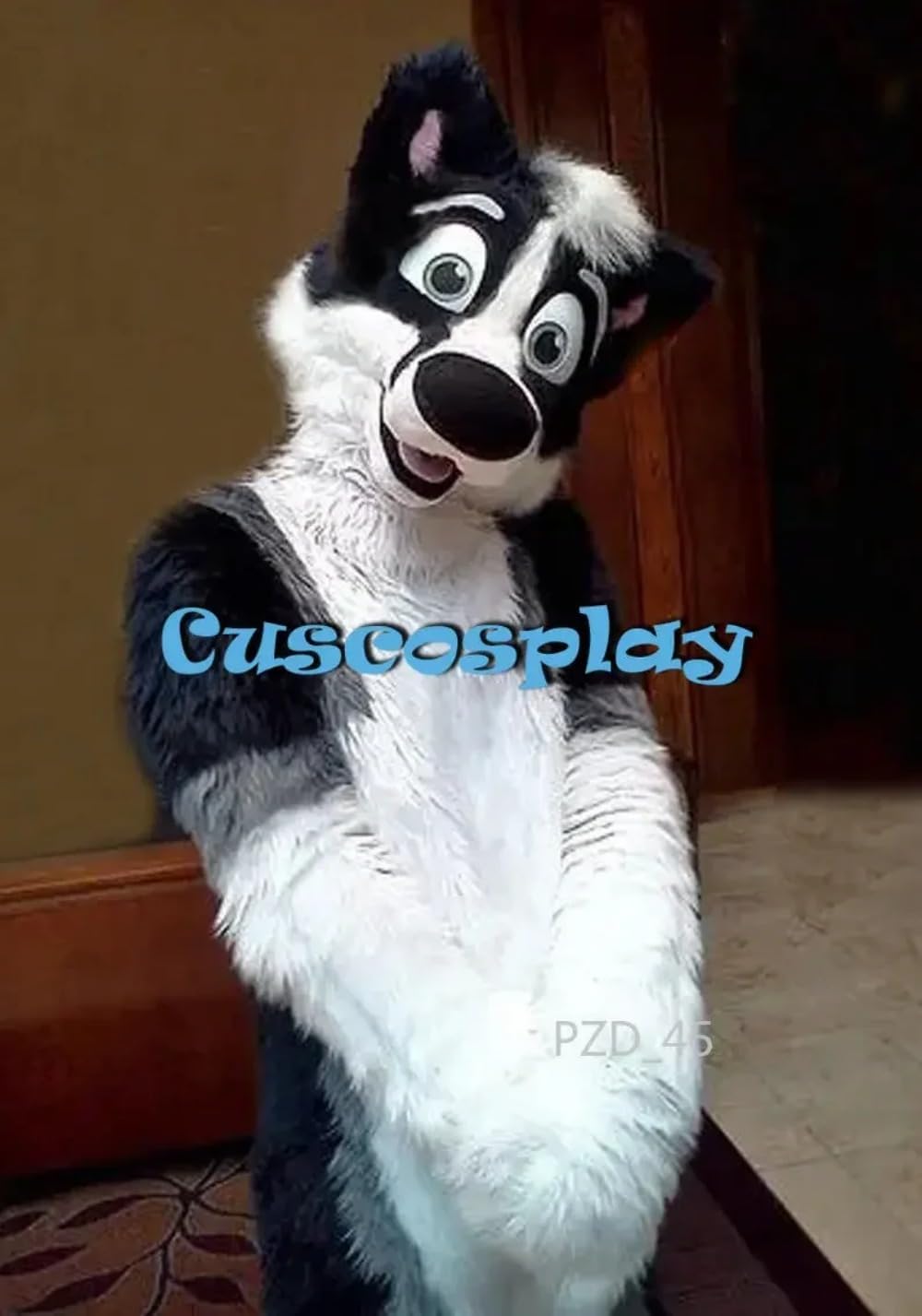 Black White Long Fur Furry Husky Fursuit Mascot Costume Adult Cartoon Character Suit