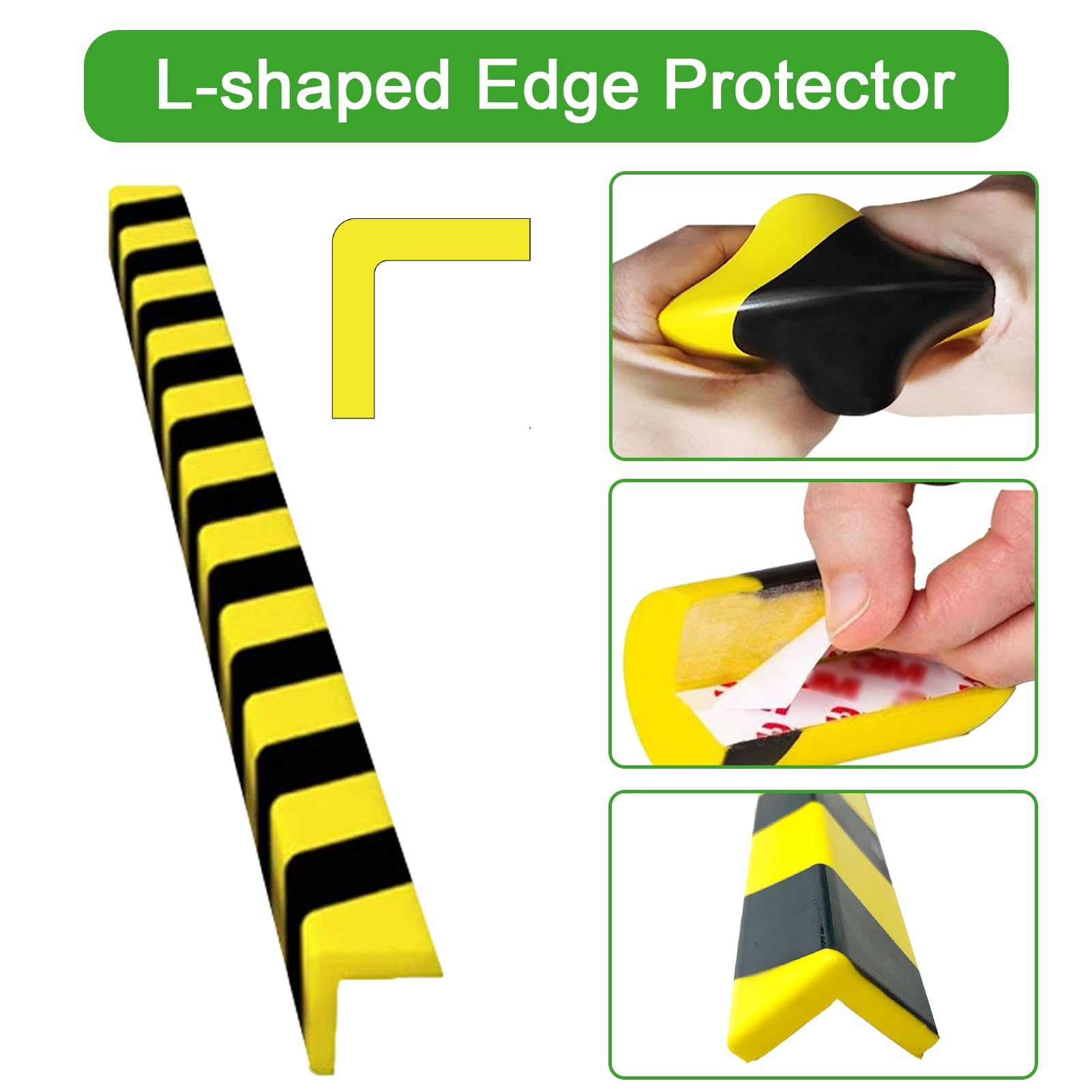 Lot de 10 protections de bords en mousse de 99,1 cm – Protections d'angle en forme de L haute visibilité, pare-chocs de sécurité autocollants avec bandes noires et jaunes pour protection contre les