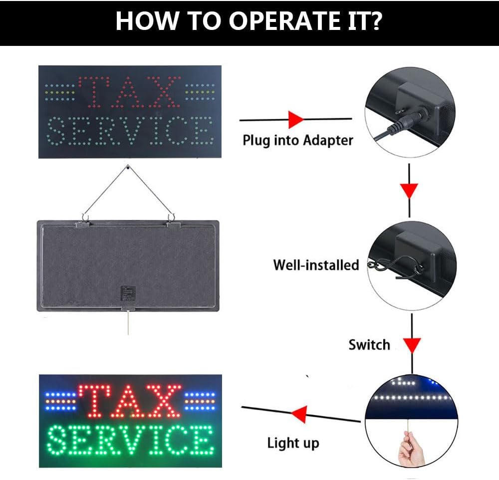 LED Income Tax Sign for Business, Super Bright LED Open Sign for Tax Service, Electric Advertising Display Signboard for Tax Preparation Service Shop Store Window Home Decor. (Tax Service)
