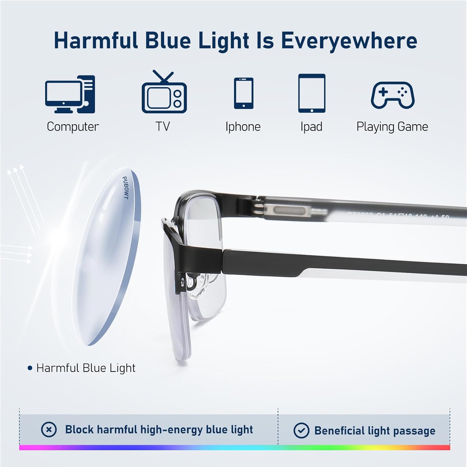 Reading Glasses Men Blue Light Blocking Computer Reader Oversized Metal Half Frame Stylish Eyewear Spring Hinge PT2002 - Image 7