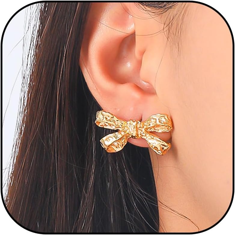 Gold Bow Earrings for Women Bow Statement Earrings Hypoallergenic Silver Studs Earrings Dainty Bow Jewelry Gifts for Her