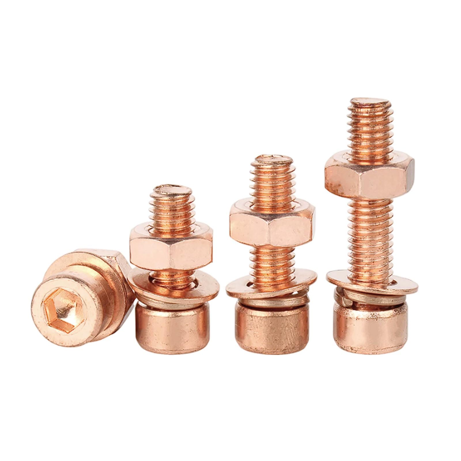 Kit de tuercas y tornillos de cabeza hueca hexagonal de cobre con arandelas planas y de resorte M3-M8