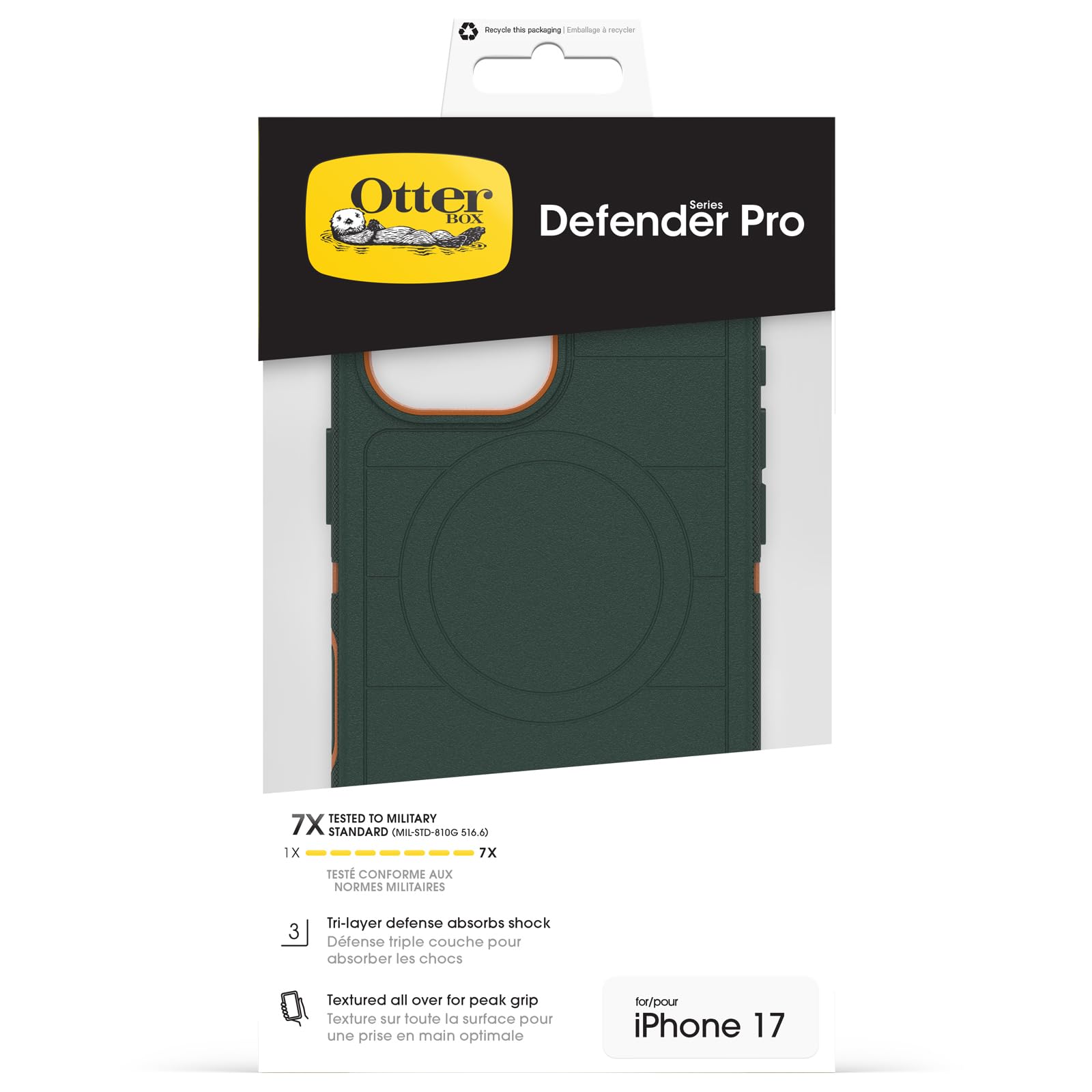 OtterBox Defender Series Pro MagSafe Etui do iPhone 17, Odporne Na Wstrząsy i Upadki, wyjątkowo wytrzymałe, 7 Razy Przetestowane Zgodnie ze Standardami Wojskowymi, Zielone