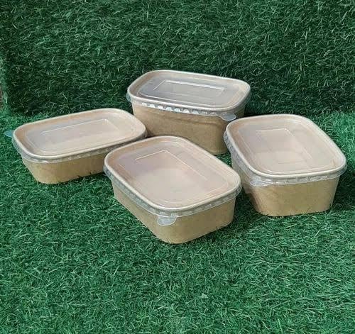 Hygiene Packaging 50x Kraft Brown Takeaway Paper Bowls with Lids | Reusable Stackable Food Storage Soup Salad Containers Deli Tubs Lid Heavy Duty | Recyclable Meal Box (Rectangular 1000ml)