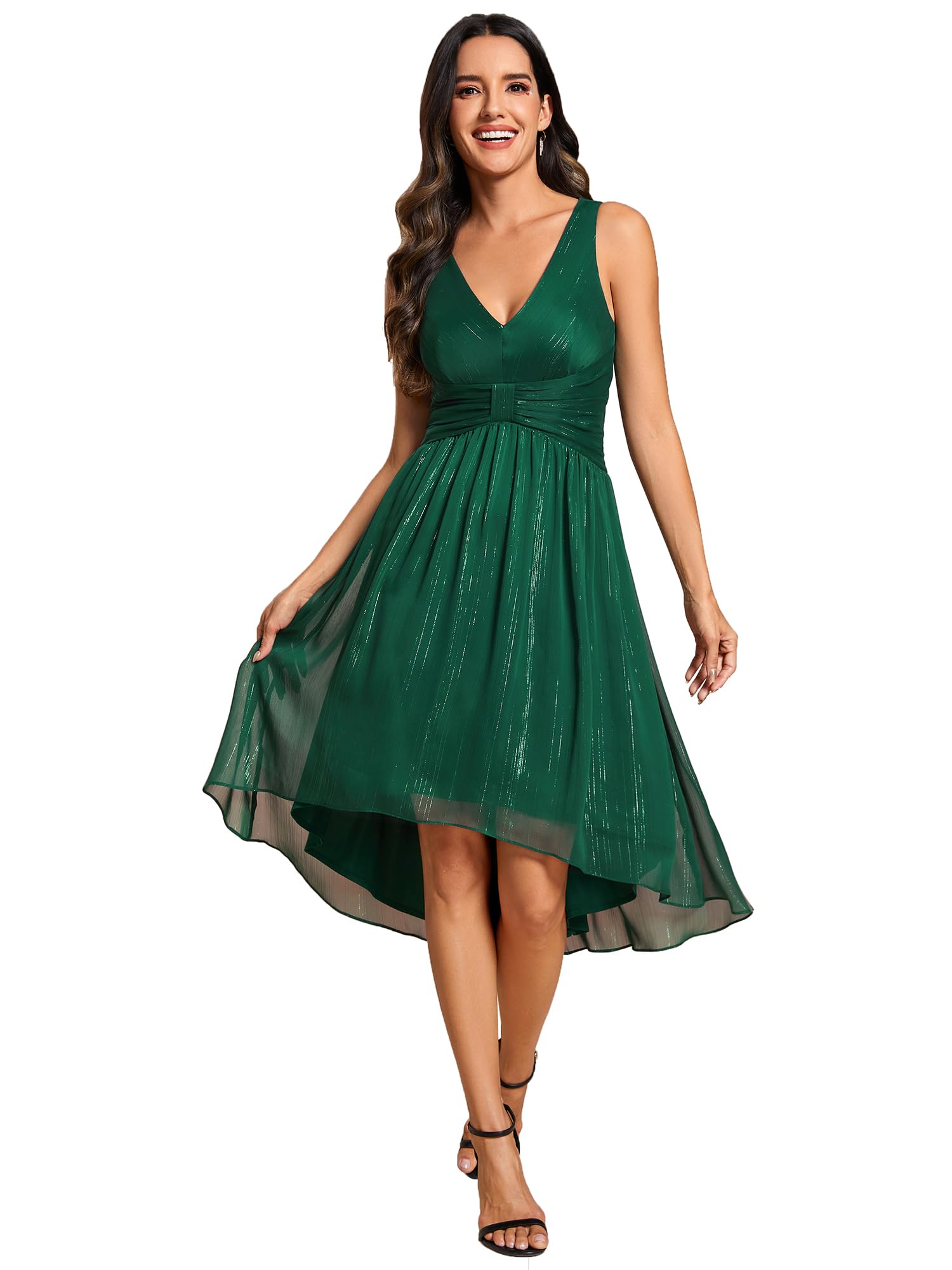 Ever-Pretty Vestidos de Invitada de Boda de Gasa Lentejuelas Cuello en V sin Mangas Elegante Midi Vestido de Cóctel Mujer EG02135