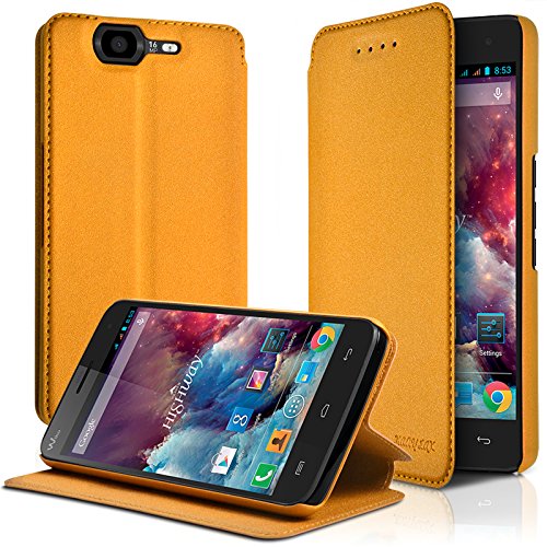 KARYLAX Seluxion - Housse Coque Etui à Rabat latéral Fonction Support Couleur Jaune foncé pour Wiko Highway + Film de Protection …