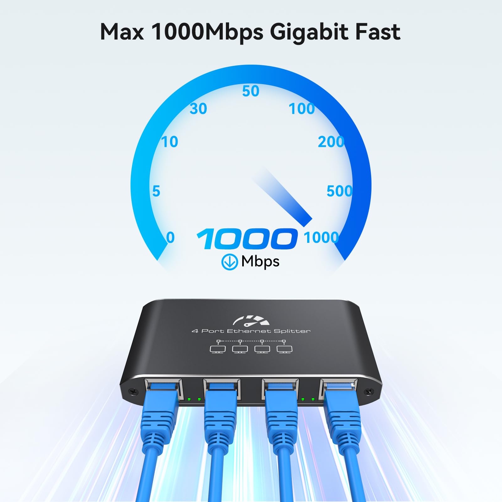 VEDINDUST Sdoppiatore Ethernet da 1 a 4 1000Mbps Switch di Rete LAN Gigabit 4 Porte Ethernet Splitter RJ45 LAN Splitter Con Cavo USB 3.0 a Type-C per Computer, Router, Set-top Box, TV