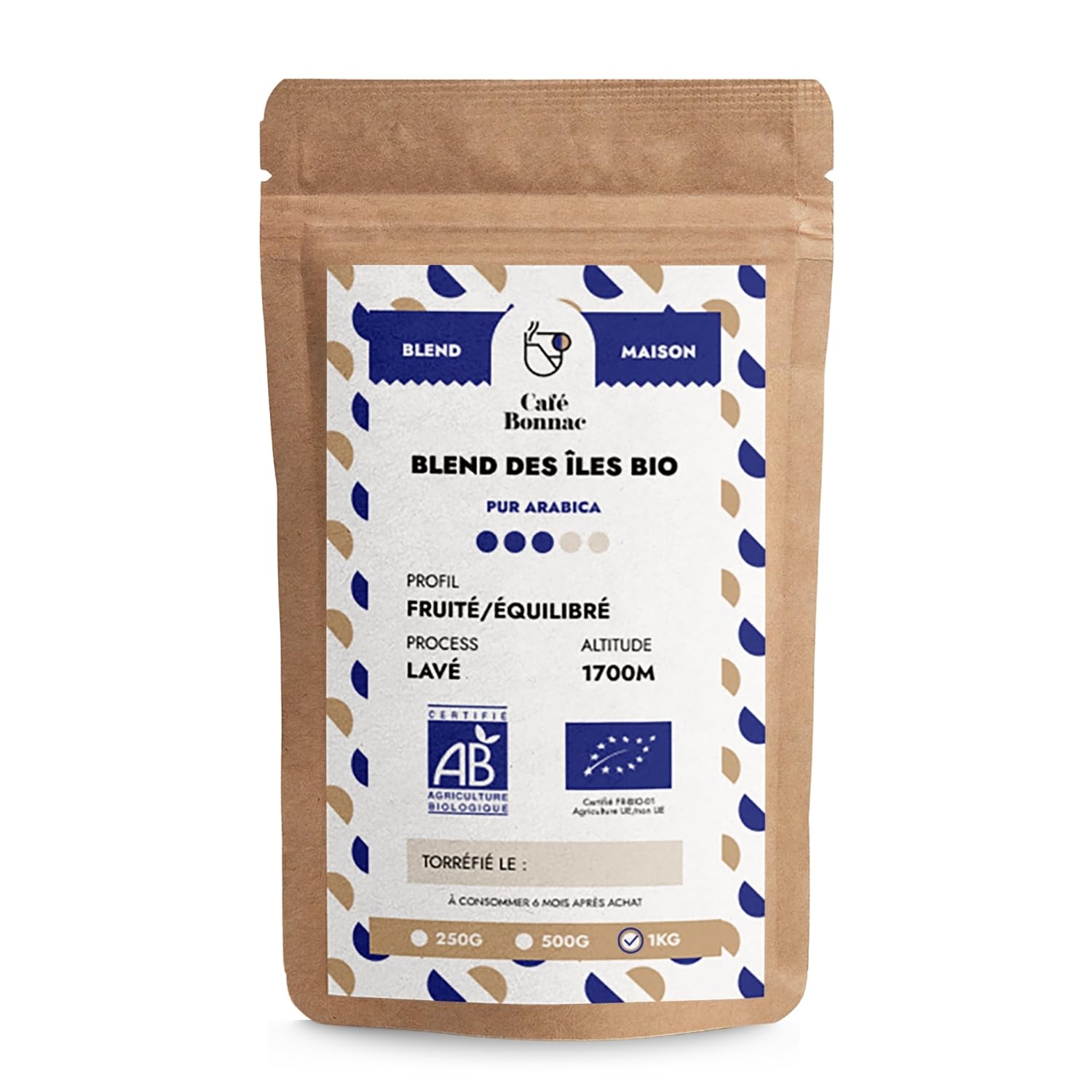 Café Bonnac – Café Bio En Grain Blend Des Îles 1kg | 100% Arabica | Notes De Vanille, Cacao Et Fruits Tropicaux | Torréfaction Artisanale | Idéal Machine À Grain