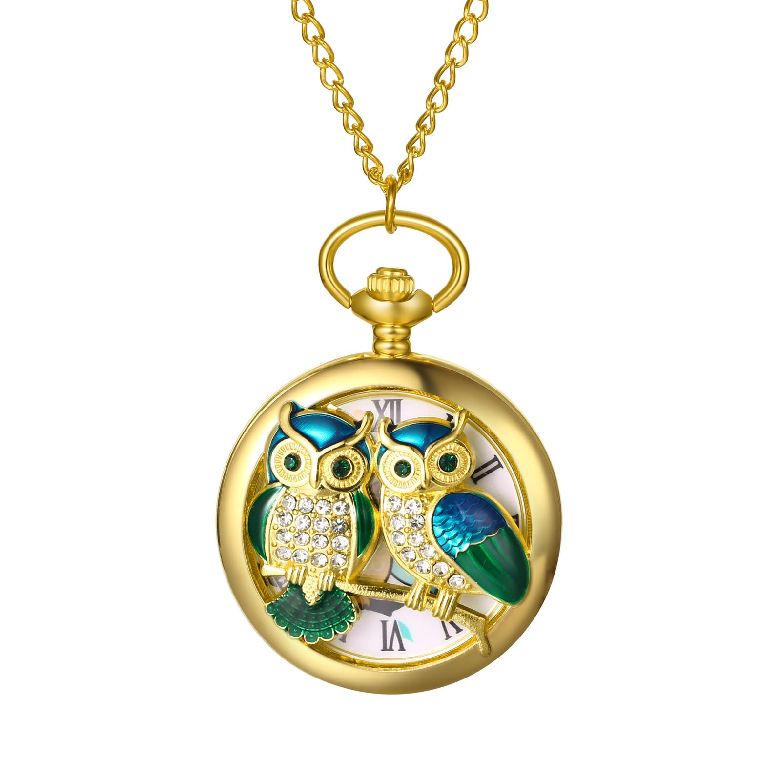 Lancardo Gold Tone Pocket Watch: Vintage Owl Quartz Men Women Pocket Watch with Chain Halloween Christmas Valentines Day