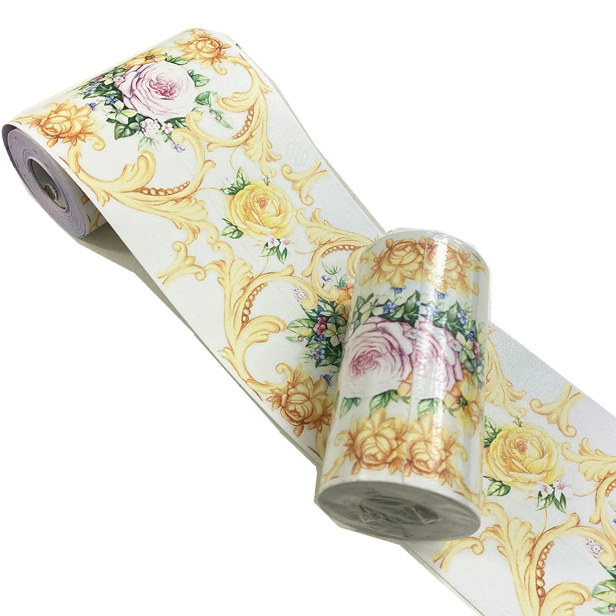 Mesoar Pink Self Adhesive Floral Plant Wallpaper Border Peel Stick Decorative Ceiling Sticker Molding Border 10Cm By 10Meters