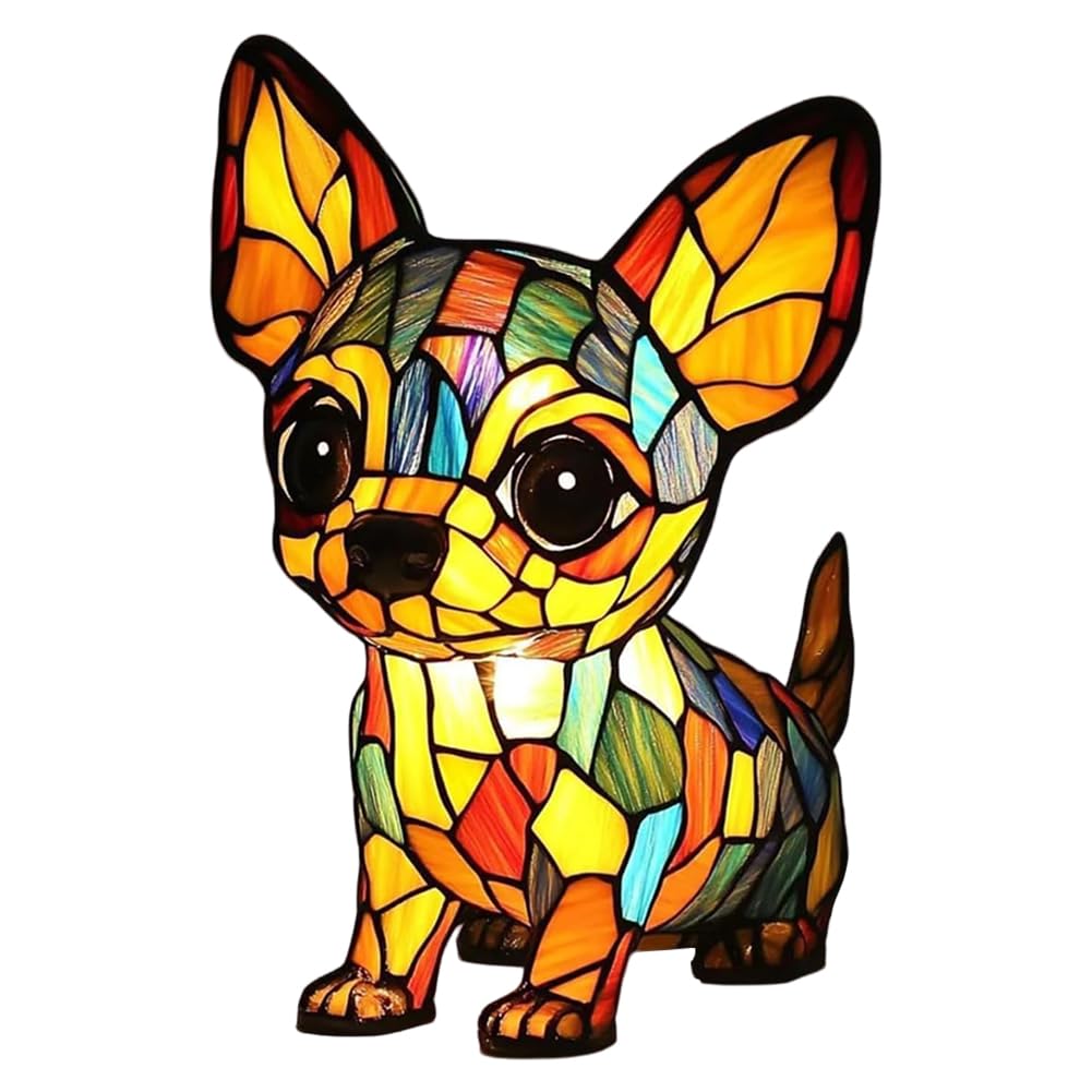 HTU Dog Series Art Night Light, Corgi Lamp and Pug Lamp, Stained Resin French Bulldog Tabletop Night Light, Decorative Cute Pet Themed Led Table Lamps for Dog Lovers