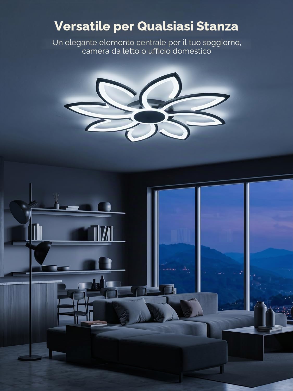 Plafoniera LED Soffitto Smart Dimmerabile Ø80cm, Lampadario Moderno Design a Fiore Compatibile con Alexa/Google Home, Luce Regolabile Con App/Telecomando per Soggiorno, Camera da Letto, Nero
