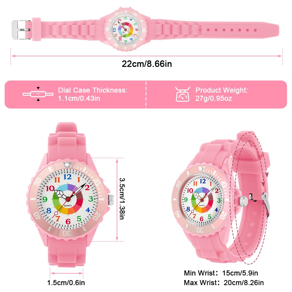 OSDUE Reloj de Aprendizaje para Niños, Impermeable Fácil de Leer Relojes de Pulsera con Correa Suave, Reloj de Pulsera Analógico para Niños Niñas Regalo de Cumpleaños Partir Esfera Colorida