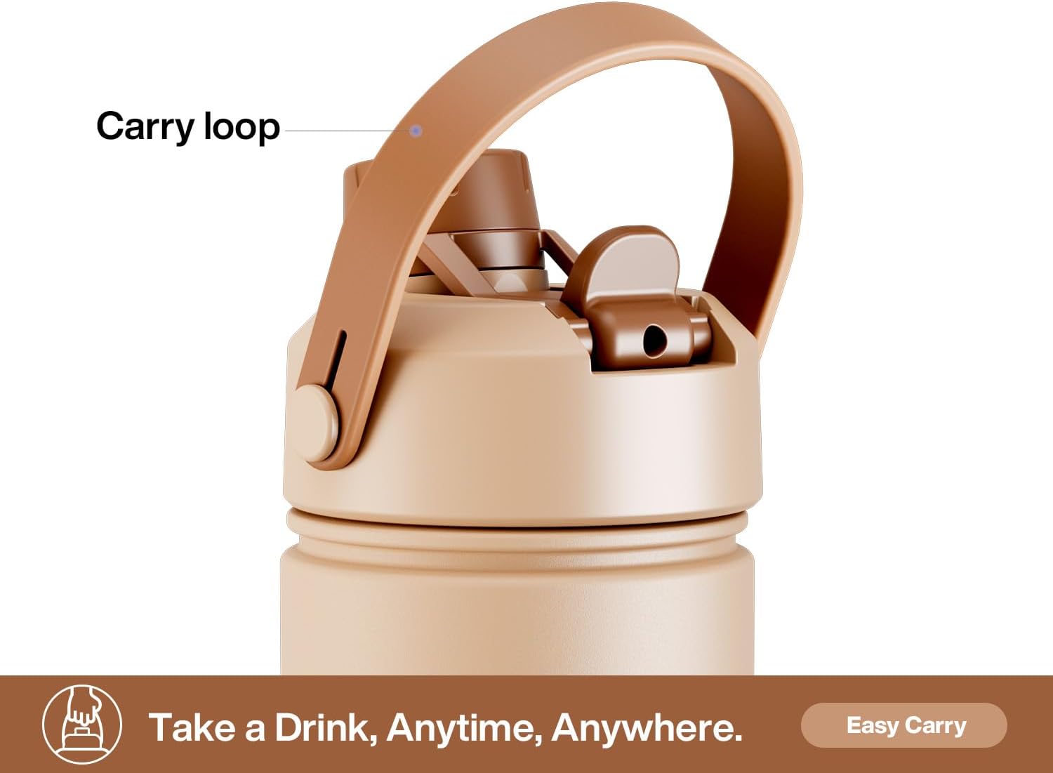 POWCAN 26 oz Insulated Water Bottle with 2-in-1 Straw and Spout Lid, Keep Cold 24H, Leak-Proof, Fits in Car Cup Holder, Stainless Steel Water Bottle for Sports, Travel, Gym, and School (Mocha) - Image 5