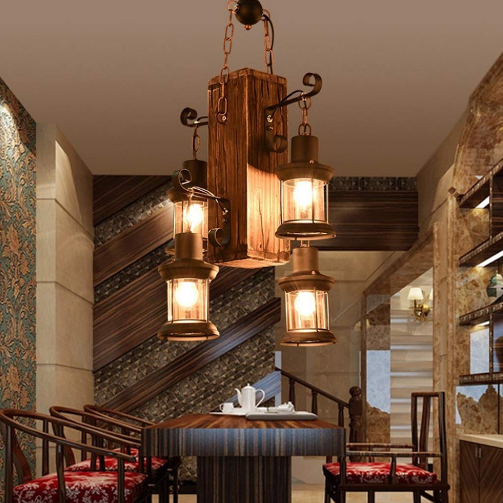XIN'S Retro Pendelleuchte – Holz & Metall, Höhenverstellbar, Dimmbar, E27 Fassung – Für Wohnzimmer, Küche, Bar, Café