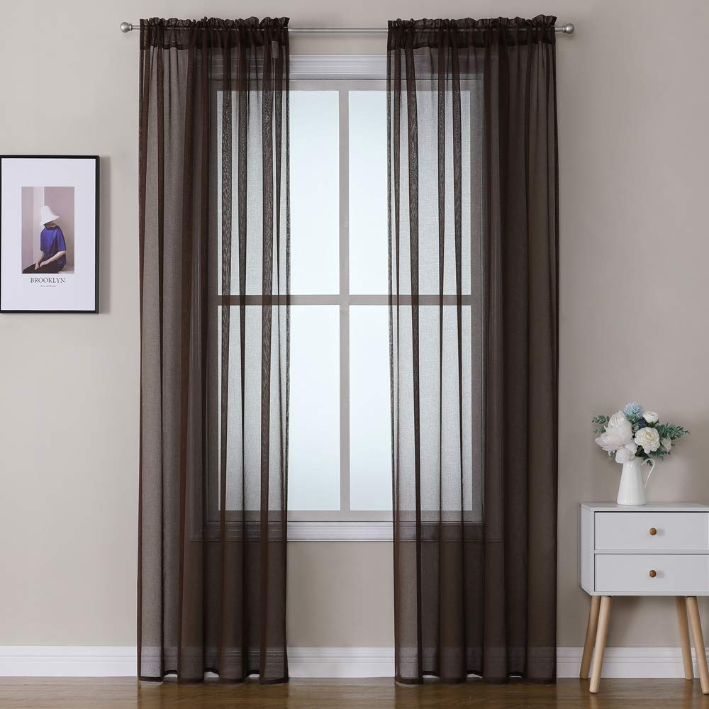 MIULEE 2 Panels Sheer Window Curtains Elegant Window Voile Panels/Drapes/Treatment for Bedroom Living Room 55" Wx110 L Rod Pocket Chocolate - Image 2