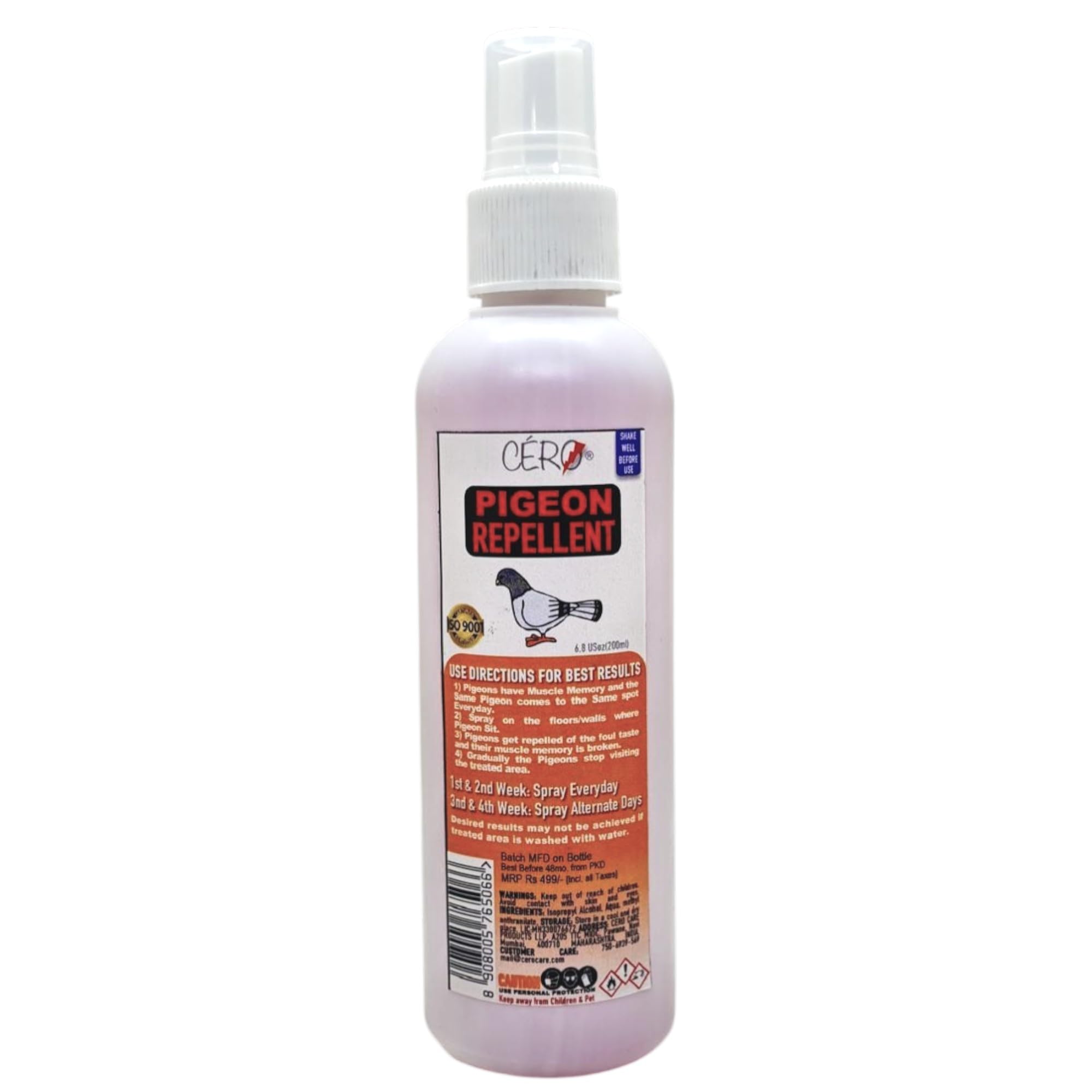 CERO New Herbal Pigeon Repellent for Balcony, Yard, Roof, Repel and Repulse, Unique Water Based Formulation, Better Than Anti Pigeon Spikes, Spray on Floor and Wall Where Bird Sit- 200 ml
