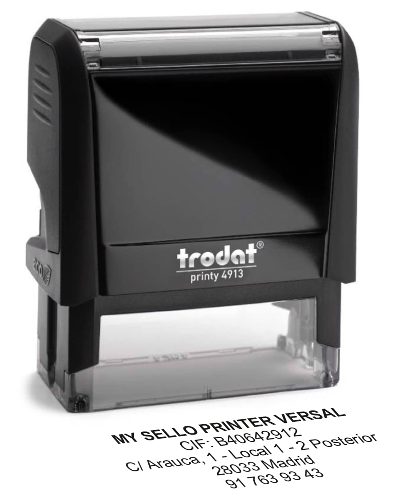 TRODAT 4913 Sello de Caucho Automático 55x20 mm Personalizado con Logo y Texto Negro