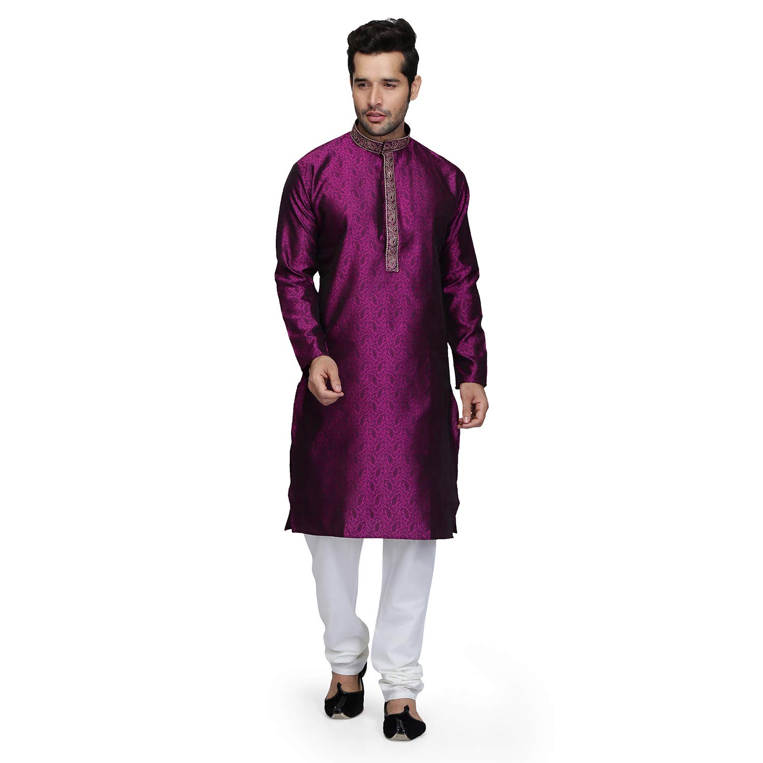 royal kurta Mens Jacquard Silk Embroidered Kurta Churidar-picture-53