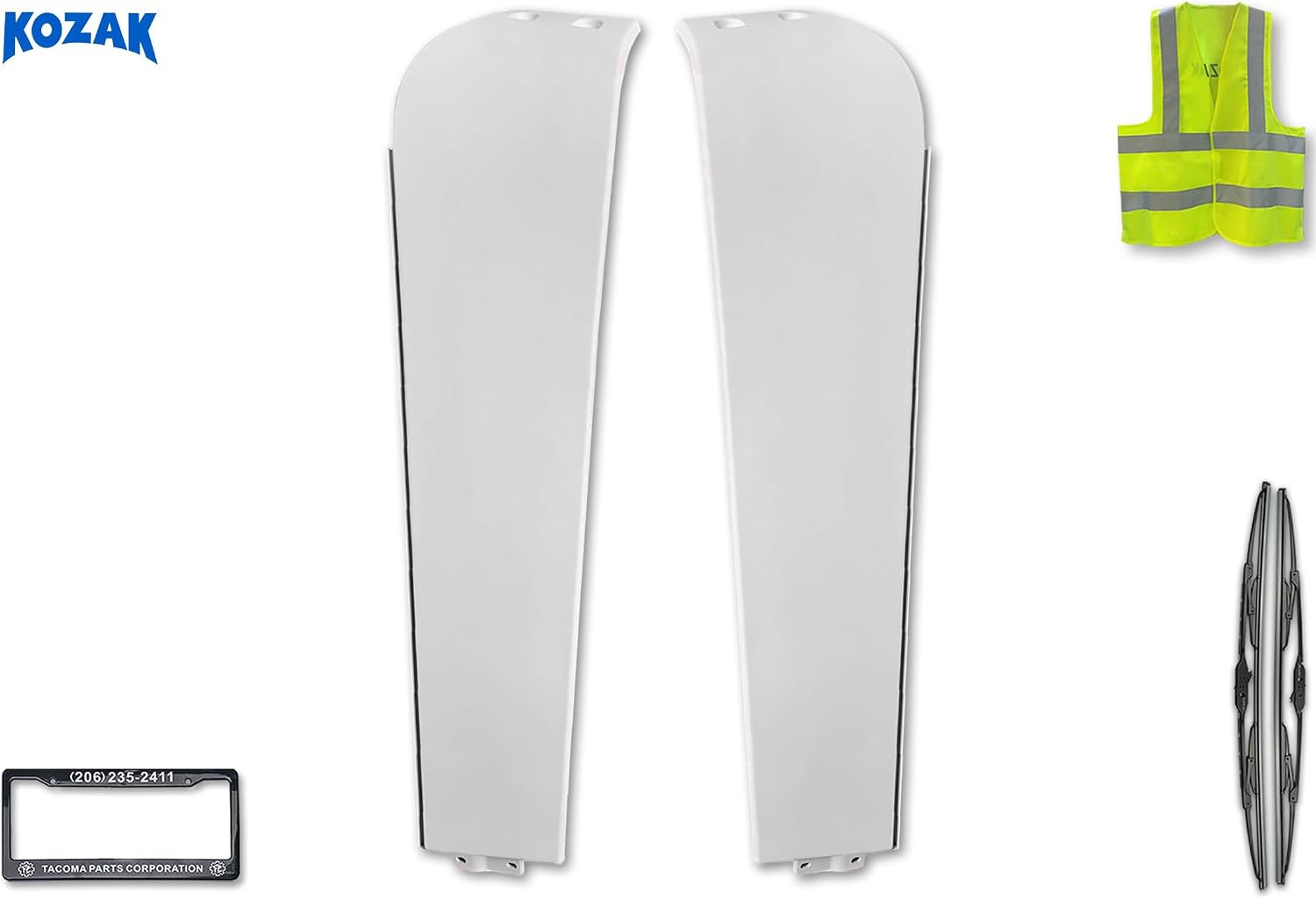 Top Cab Cabin Wing Narrow Version Fairings, Set (Right Passenger and Left Driver Side), Compatible with Freightliner Cascadia 2008-2017, Includes Logo, 2X 22 Wipers, License Plate Frame, and Vest