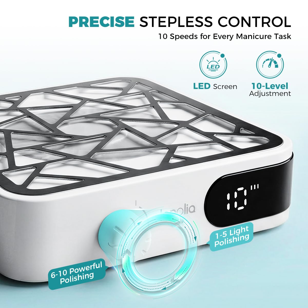 Janolia Aspirateur Ongle sans Fil - 6000 TR/Min & Réglage en 10 Niveaux, avec 30 Filtres en Papier pour Salon et Maison