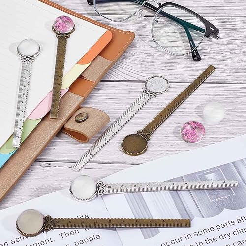 Miniatura 9 de SUNNYCLUE Juego de 6 marcapáginas de metal para bricolaje, 12 unidades, piedra natural, cabujones ovalados, regla, marcapáginas, marcapáginas,