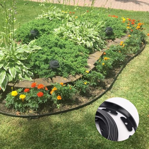 1.5\" x 16\' Flexible Lawn Garden Edging Border, Black Reinforced Plastic Grass Border for Flower Beds Edging, Outdoor Pavement and Lawn Design, Includes 15 Durable Securing Pegs - Thumbnail 5