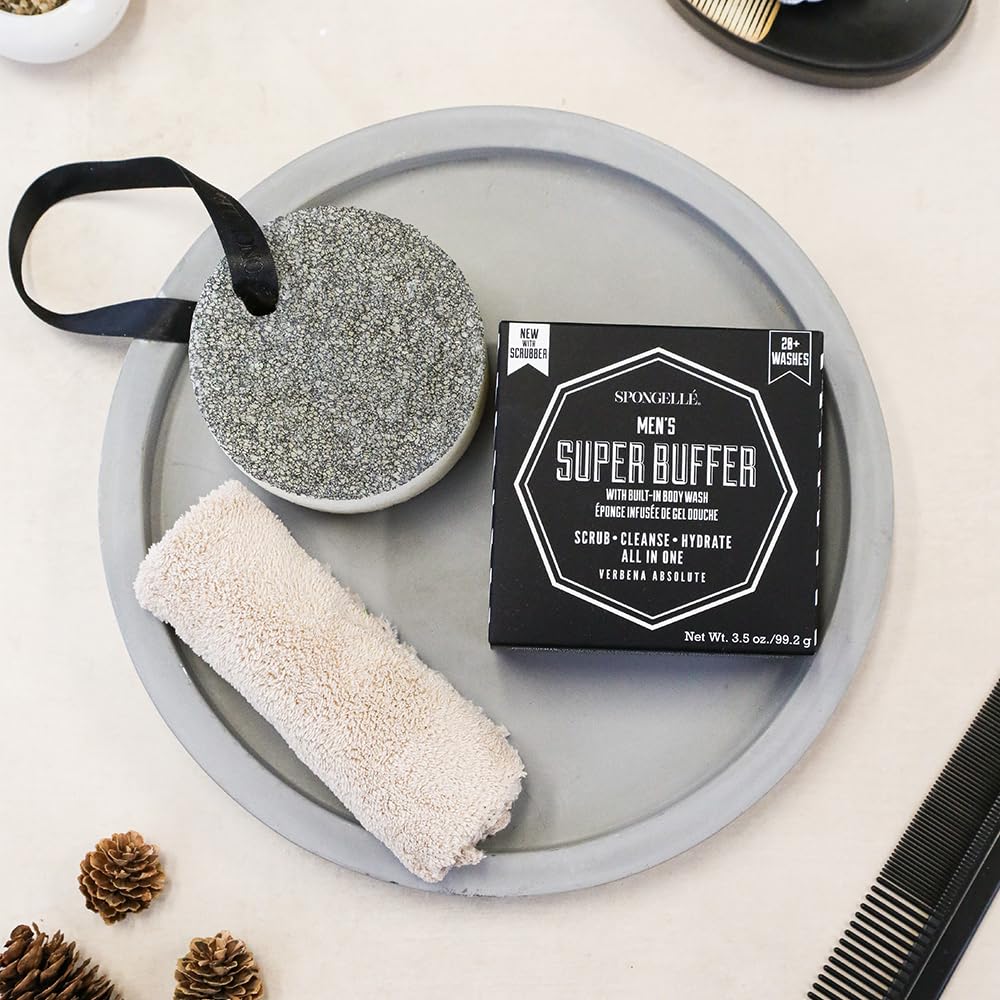 SPONGELLÉ Men's Absolute Bundle – Supreme (Cedar), Extreme (Bergamot), Super (Verbena) | Body Wash Infused Body Buffer | Cruelty-Free, Vegan, Dermatologist-Tested, Made in USA | $48 Value