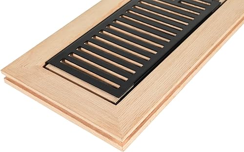 Miniatura 4 de Registro de piso de madera de roble rojo, montaje empotrado con marco, 4 x 10 pulgadas con amortiguador, sin terminar