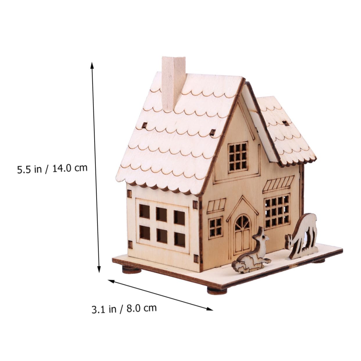 Ipetboom Ornement de Bureau en Bois Beige LED Lumineuse, Petite Maison de Noël Chic et Chaleureuse pour Décoration de Fête Bureau ou Fenêtre